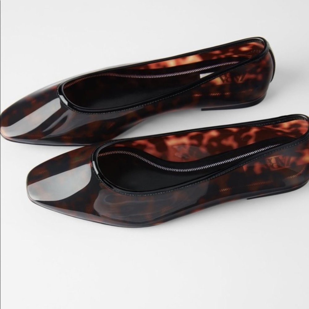 Zara Tortoise Shell Patent Flats 37 | 6.5